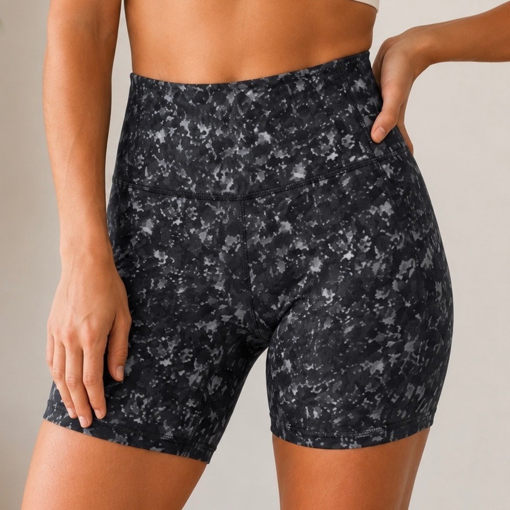 All In Motion Women's High Rise Biker Shorts Gray Black Marble Print Small 8"